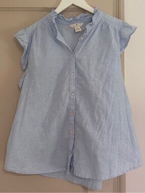 H&M Light Blue Ruffle Cap Sleeve Button-Front Blouse